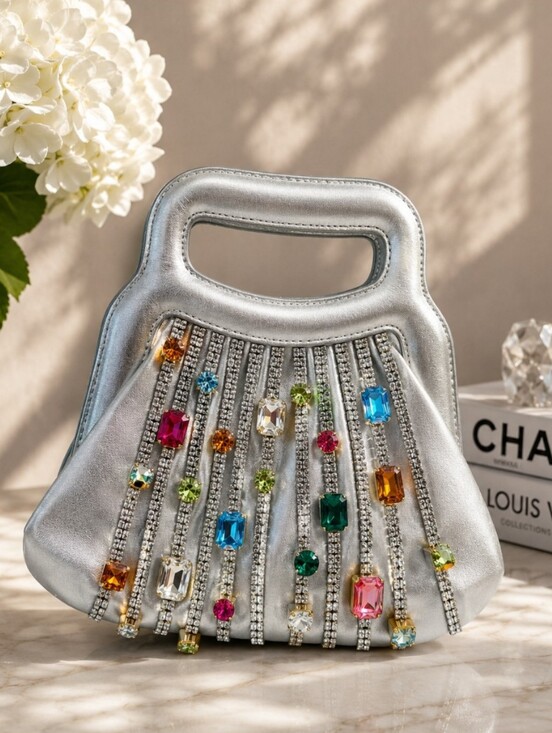 Rene Caovilla Handbags - René Caovilla Silver Crystal Fringe Jeweled Evening Bag